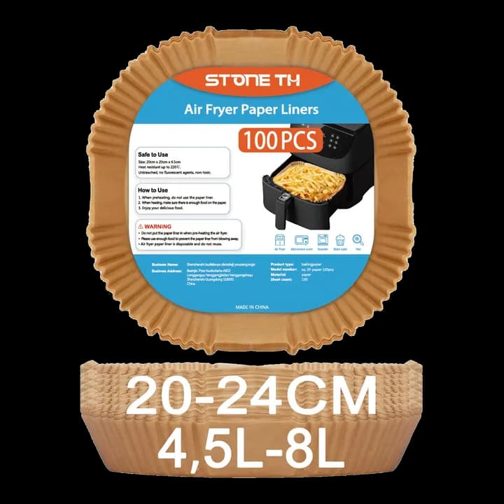 100 Stück Backpapier für Heißluftfritteuse 4,5L-8L, Stone TH 20-24cm Airfryer Backpapier Pergamentpapier Liner Kompatibel mit COSORI Philips Cecotec Midea Russell Hobbs XL Airfryer