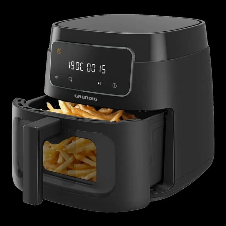 Grundig FRY 7320 Heißluftfritteuse, 7,6 l Kapazität, 1750 W, Touch-Display, großes Sichtfenster, Temperatur- und Zeiteinstellung, Antihaftbeschichtung, spülmaschinengeeigneter Korb, Schwarz
