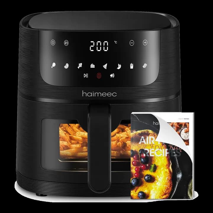 Airfryer 6L, Heißluftfritteuse mit Sichtfenster, Fritteuse ohne Öl mit Shake-Reminder, Antihaftbeschichtet, 30-200°C, 78 Rezepte, 8-in-1 Kochvorgaben, Leise Heissluftfritteuse<60db
