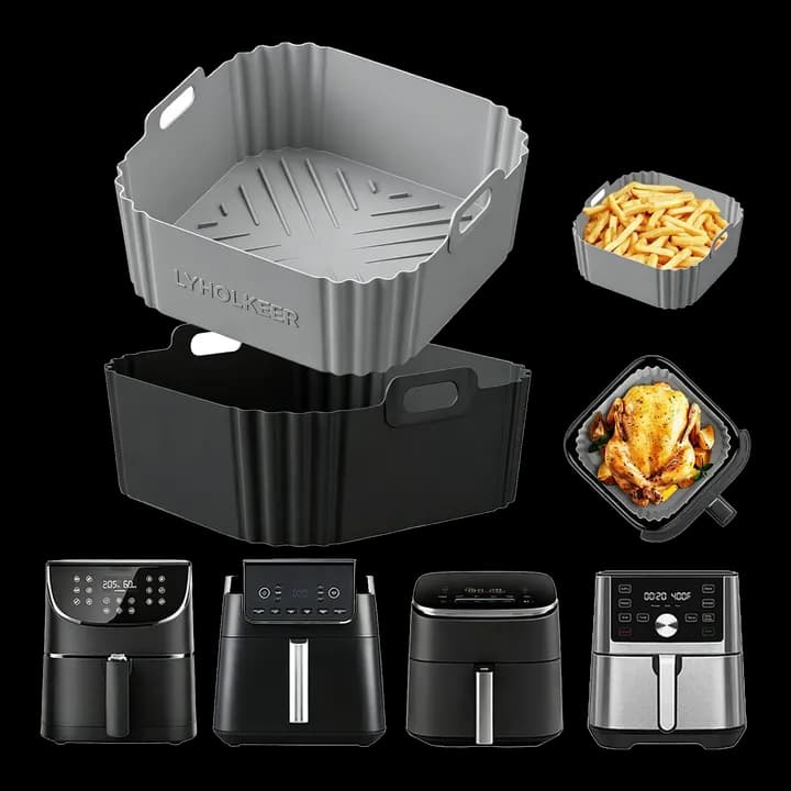 2 Stück Silikonform Heißluftfritteuse zubehör für Ninja Airfryer AF180EU 6,2L, Wiederverwendbare Airfryer zubehör Einsatz für Cosori 6L 5,5L/Philips 6.2L, Kompatibel mit anderen Air Fryer (4,7L-6,5L)