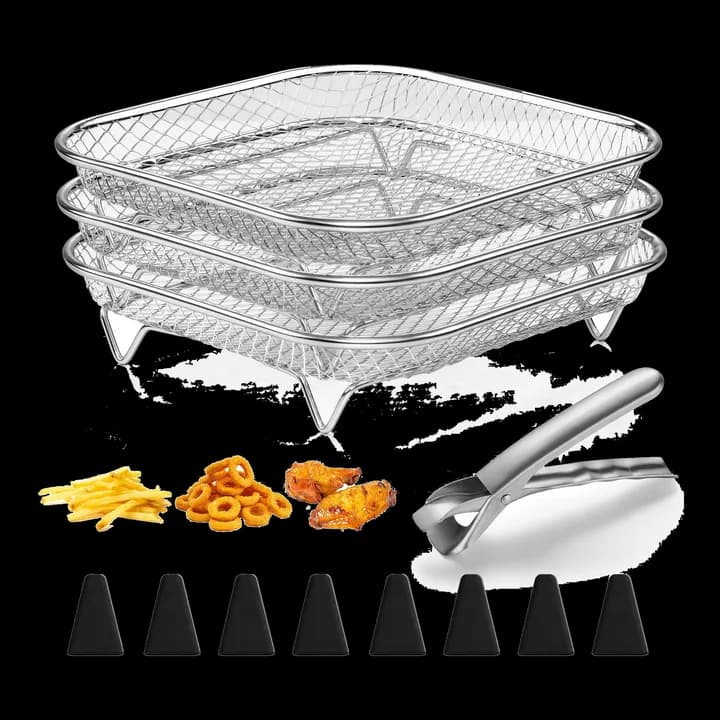 Herogo Heißluftfritteuse Zubehör, 3 Lagig Edelstahl Eckig Airfryer Gitter