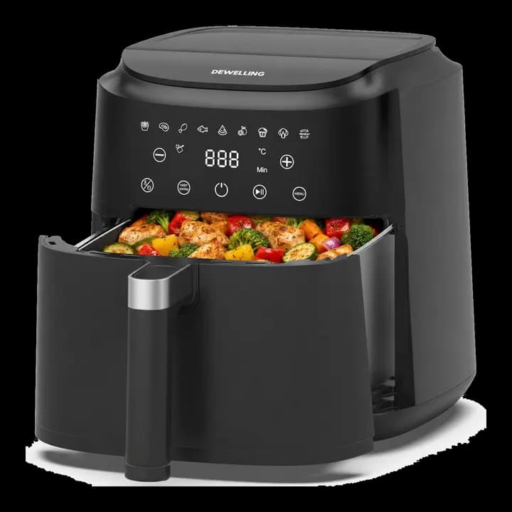 XL Airfryer 6L, Heißluftfritteuse mit 9 Programmen, Heissluftfriteuse mit Digitales Display, Warmhaltefunktion, 1650W, Metall-Innenraum, Ohne PFAS Für gesundes Kochen, 40–200°C