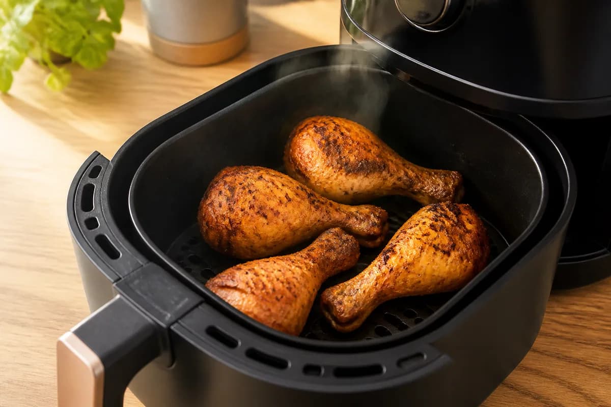 Knusprige Hähnchenschenkel im Airfryer-Korb