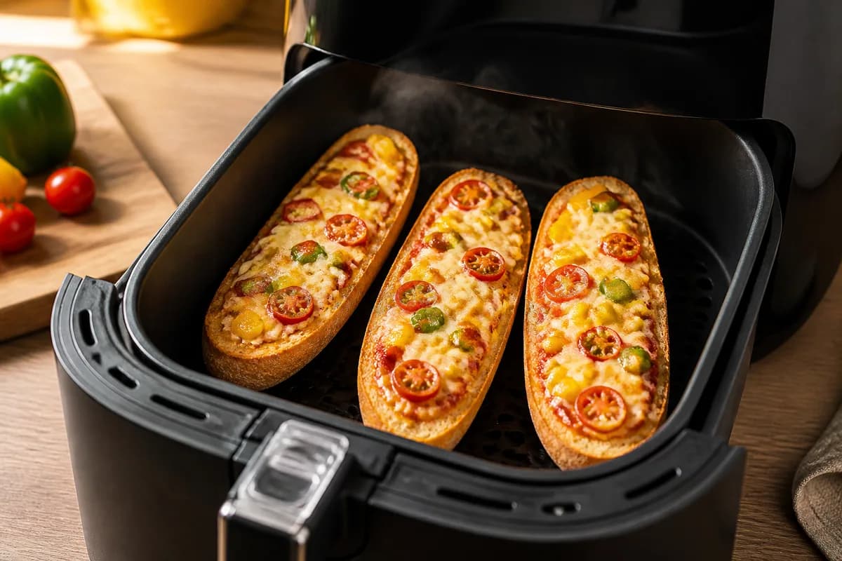 Bunte Pizza-Baguettes im Airfryer-Korb